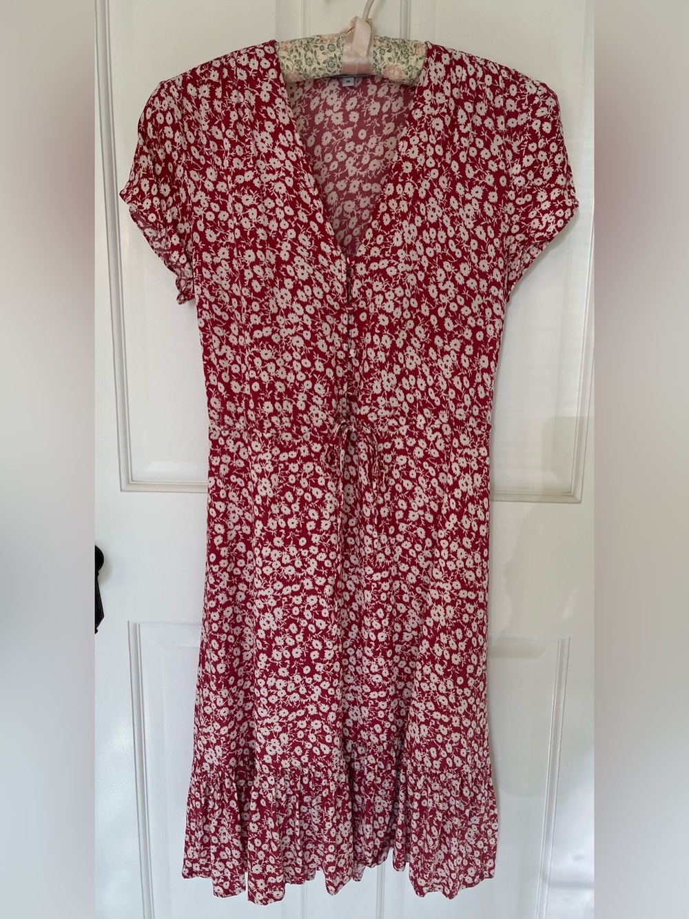 Rails Kiki pink & white ditsy floral drawstring dress w/ flounce hem. Sz XS